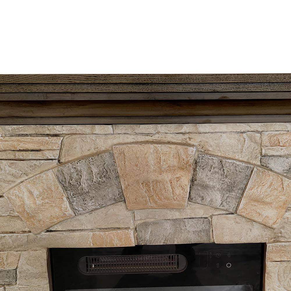 40" Bisque and Muddy Freestanding Electric Fireplace with Stone-Brick Mantel