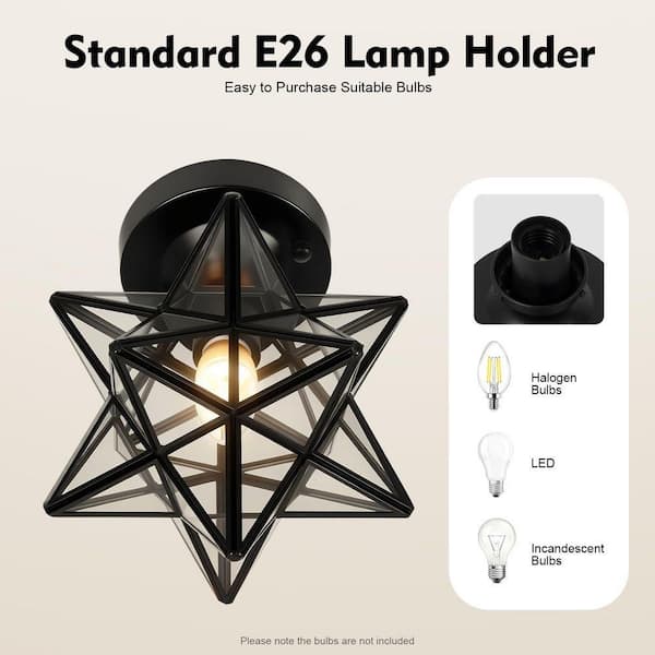 OUKANING 7.68 in. 1-Light Black Modern Moravian Star Semi-Flush
