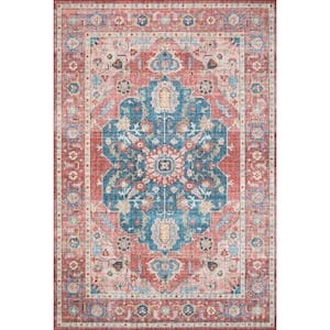 Skye Brick/Ocean 6' X 9' Printed Distressed Oriental Area Rug