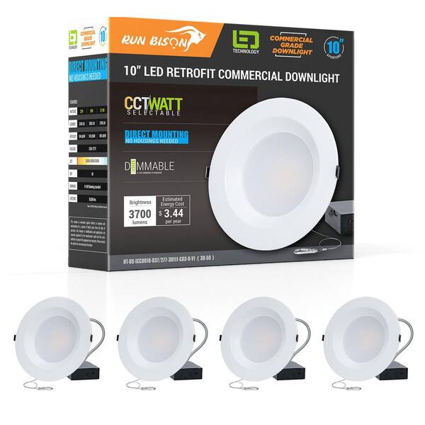 RUN BISON 10 in. CCT and Wattage Selectable New Construction or Remodel IC Rated Integrated LED Commercial Downlight (4-Pack)