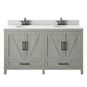 60 in. W x 20 in. D x 38 in. H Rustic Bath Vanity in Fairfax Oak with White Vanity Top and White Basin