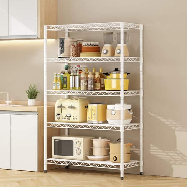 Amucolo 5-Tier White Adjustable Wire Shelving Metal Storage Shelf Unit (42 in. W x 70.86 in. H x 17.99 in. D)