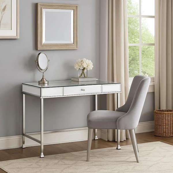 20 in. Rectangular White Wood Top 1-Drawer Writing Desk with Side Metal Glide