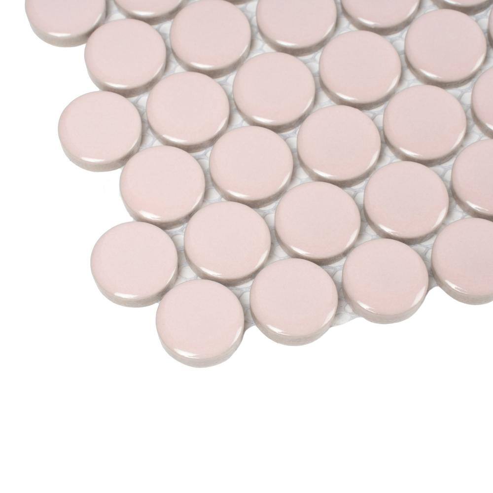 Cirkel 11.46'' x 12.4'' Glossy Pink Porcelain Penny Tile