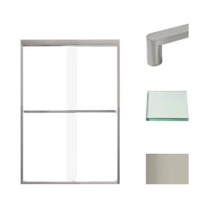Frederick 47 in. W x 70 in. H Sliding Semi-Frameless Shower Door in Brushed Stainless with Clear Glass