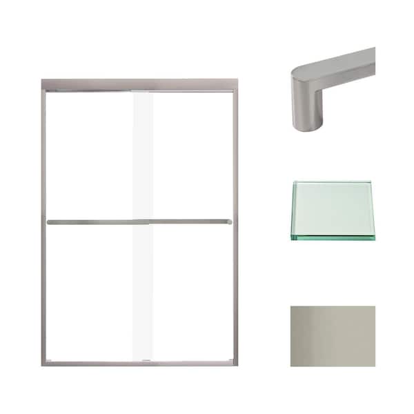 Transolid Frederick 47 in. W x 70 in. H Sliding Semi-Frameless Shower Door in Brushed Stainless with Clear Glass