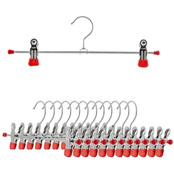 Mawa, K30d Pant Bar With Clips, Steel 12 Inch Wide, Anti-Slip Clip Grips, Set Of 15, Red