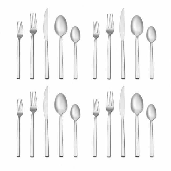 20-Piece Silver Stainless Steel Flatware Set with Square Handle (Service for 4), Dishwasher Safe and Easy to Clean