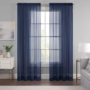 Emina Navy Solid Polyester 52 in. W x 63 in. L Sheer Rod Pocket Curtain