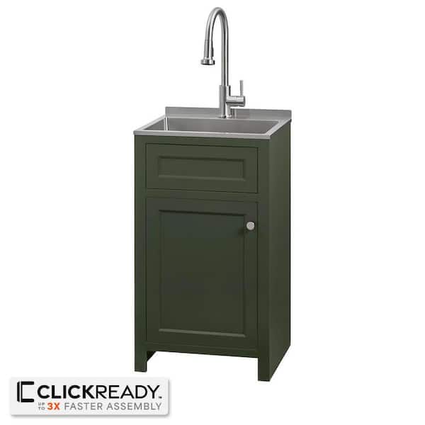 20 in. W Drop-In Laundry Sink with Faucet and Ready to Assemble Cabinet with CLICKREADY Technology in Green