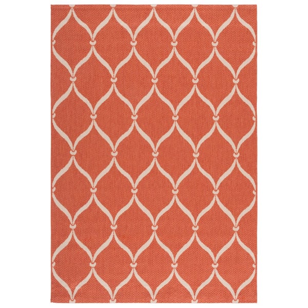 Courtyard 7 x 10 Terracotta/Beige Ogee Area Rug