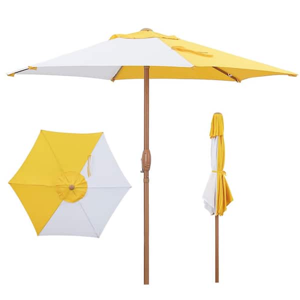 7 ft. Steel Market Patio Umbrella in Yellow and White