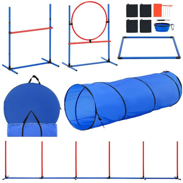 Dog Agility Training Equipment, 5 PCS Set, Adjustable High Hurdles, Whistle, Foldable Bowl, Puppy Obstacle Course Kit