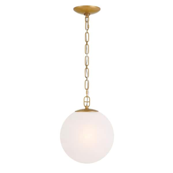 Marbelle 60-Watt 1-Light Legacy Brass 10 in. Globe Pendant Light with White Alabaster Glass Shade, No Bulb Included