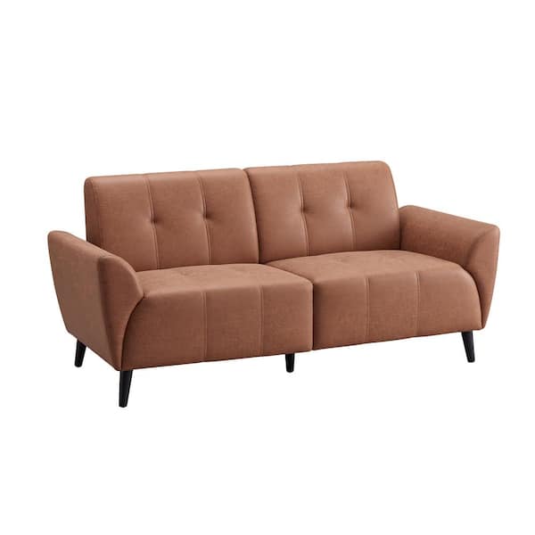 Utopia 4niture Hanah 70.08 in. W Flared Arm Technology Cloth Leather Modern Straight Sofa in Brown (2 Seat)