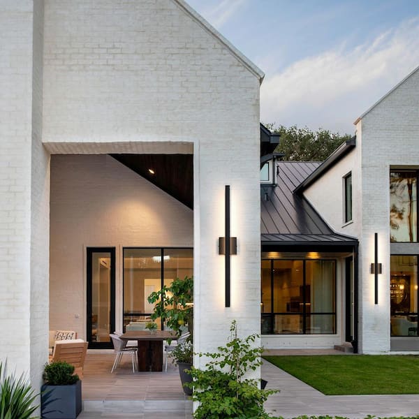 31.69 in. 1-Light Matte Black Modern Rectangle Integrated LED Outdoor Wall Lantern Sconce