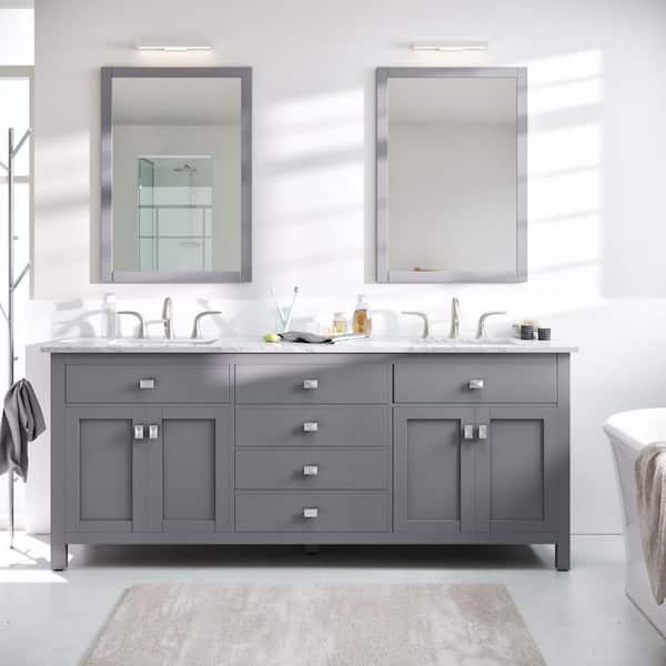 Artemis 72 in. Double Sink Gray Bath Vanity with White Engineered Top (Assembled)