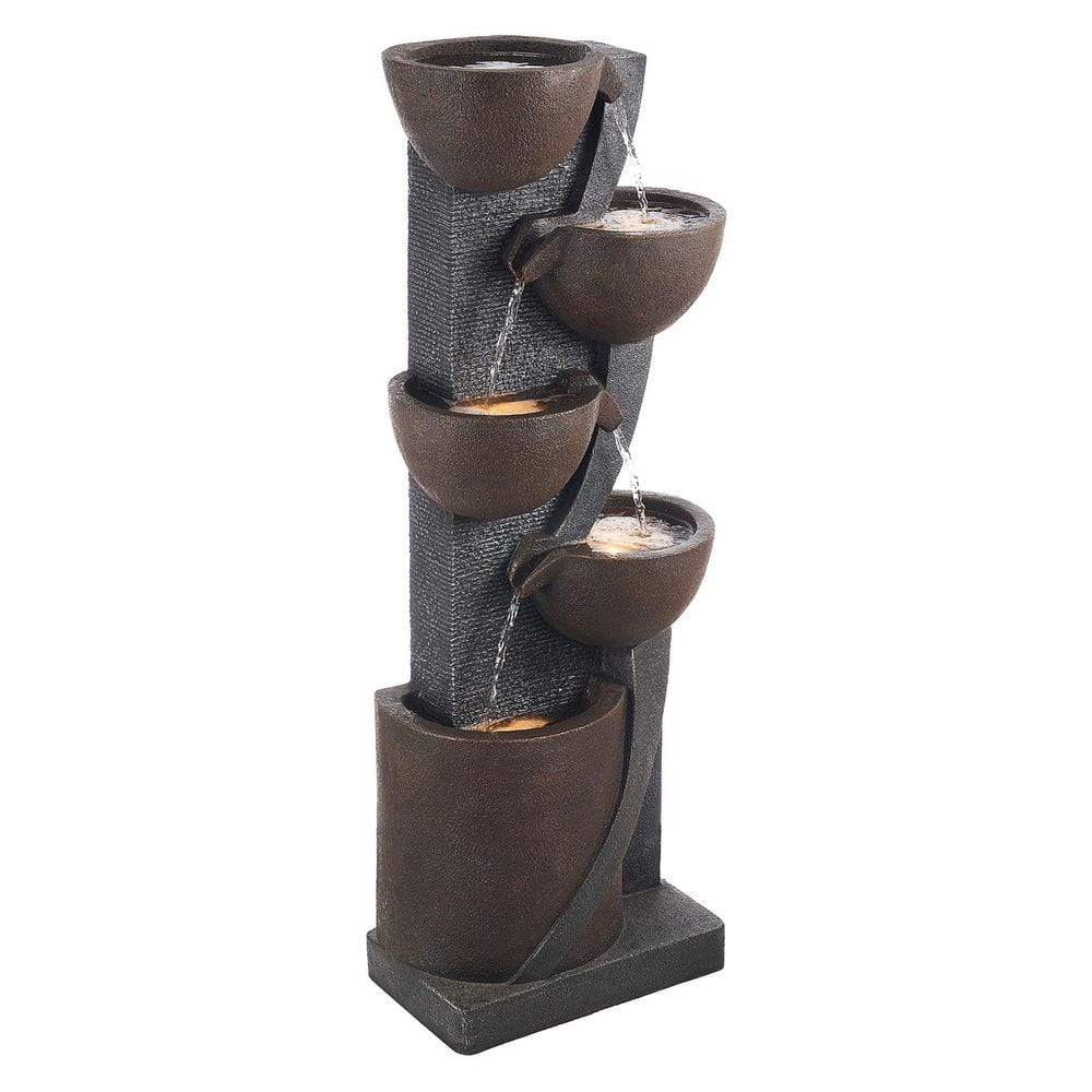 Outdoor Water Fountain, 49.61 in. Height Electric Resin Waterfall, 5-Tier Fountain with LED Light and Pump for Garden price history on PriceWatchPro