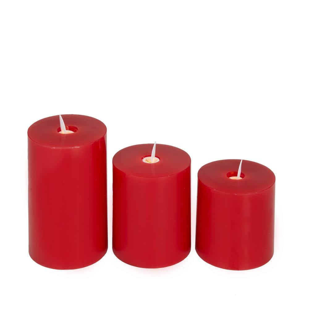 kit spænding involveret Litton Lane Red Wax Traditional Flameless Candle (Set of 3) 041157 - The  Home Depot