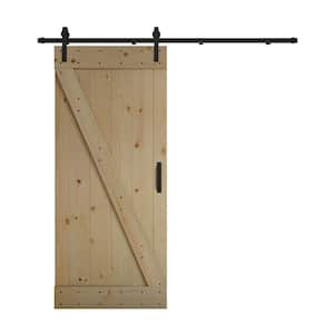 Z Series 36 in. x 84 in. Unfinished DIY Knotty Wood Sliding Barn Door with Hardware Kit