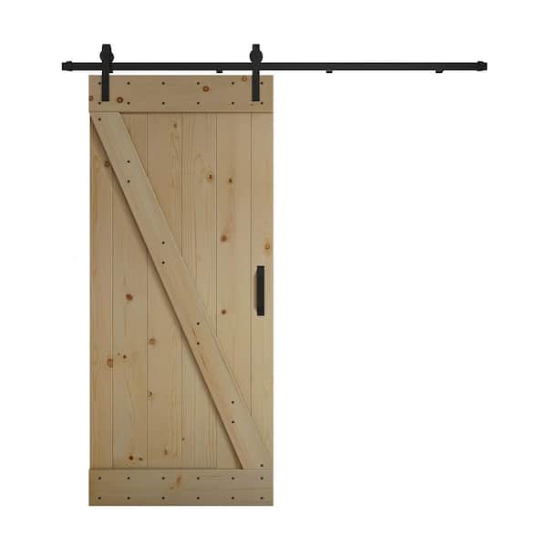 COAST SEQUOIA INC Z Series 36 in. x 84 in. Unfinished DIY Knotty Wood Sliding Barn Door with Hardware Kit