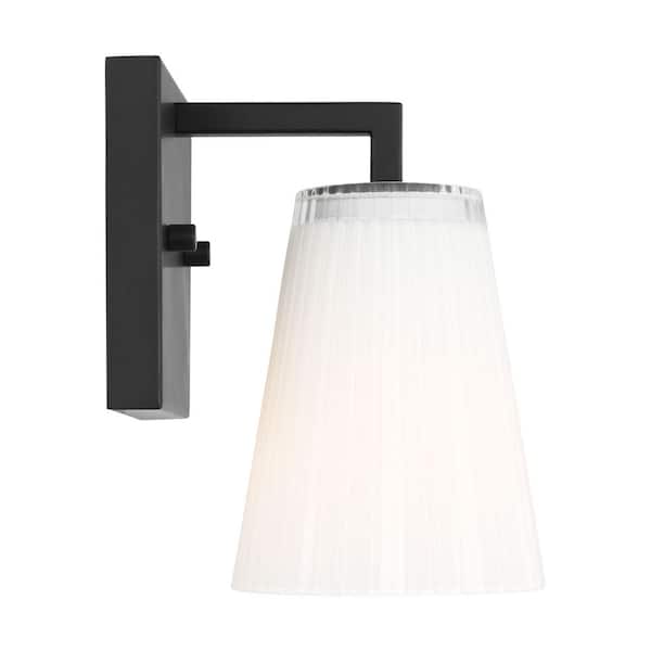 Generation Lighting - Upson 5 in. W x 7.75 in. H 1-Light Midnight Black Dimmable Wall Sconce with Glass Shade and No Bulb Included