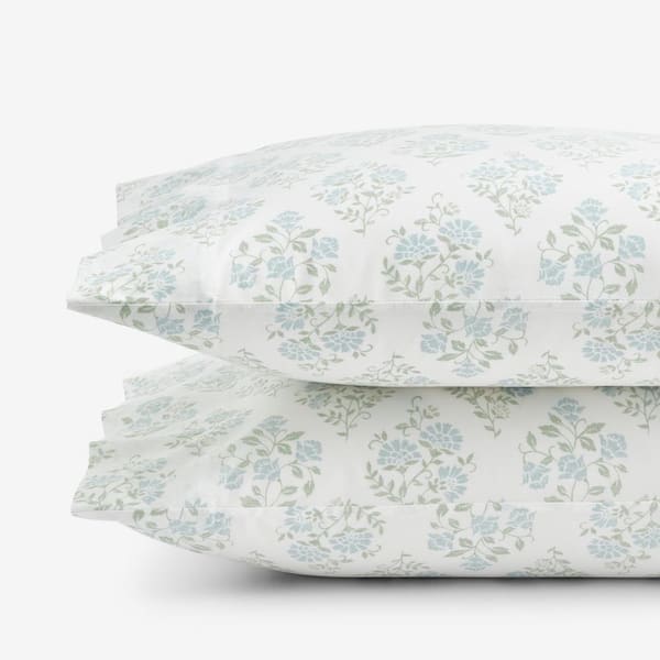 The Company Store Company Cotton Mariel Bouquet Sea Blue Cotton Percale Standard Pillowcase (Set of 2)