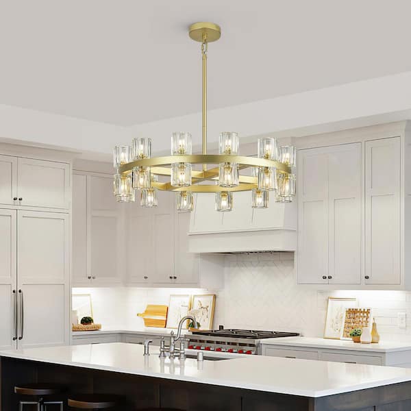 ZHLWIN Home Light 24 Lights Gold Wagon Wheel Chandelier with Round