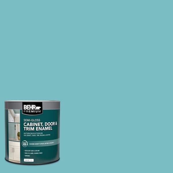 BEHR PREMIUM 1 qt. #M460-4 Pure Turquoise Semi-Gloss Enamel Interior/Exterior Cabinet, Door & Trim Paint