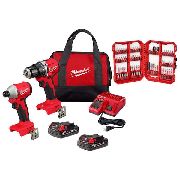 M18 18V Lith-Ion Brushless Cordless Compact Drill/Impact Combo Kit (2-Tool) w/(2) 2.0 Ah Batteries, Charger, & Bit Set