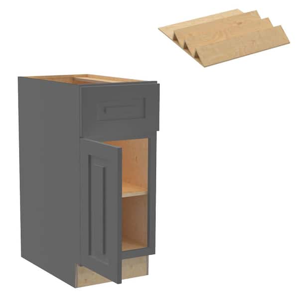 Home Decorators Collection Grayson 15 in. W x 24 in. D x 34.5 in. H Assembled Plywood Base Kitchen Cabinet in Deep Onyx with Spice Soft Close LH