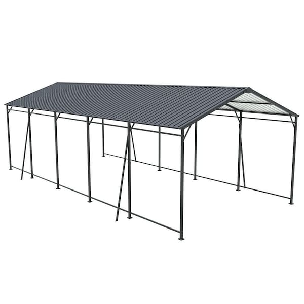 26.5 ft. W x 13 ft. D x 9 ft. H Black Roof Steel Carport, Heavy Duty Garage with 4 Fixed Inclined Square Tube Supports