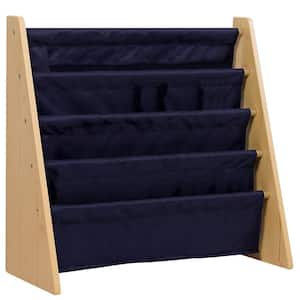 Classic 24 in. Natural with Blue Polyester 4-Shelf Sling Bookcase