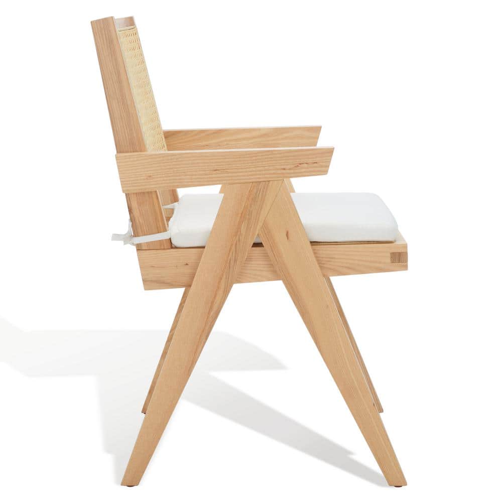 Colette 23" Natural Ash Wood & Rattan Armchair with White Cushion