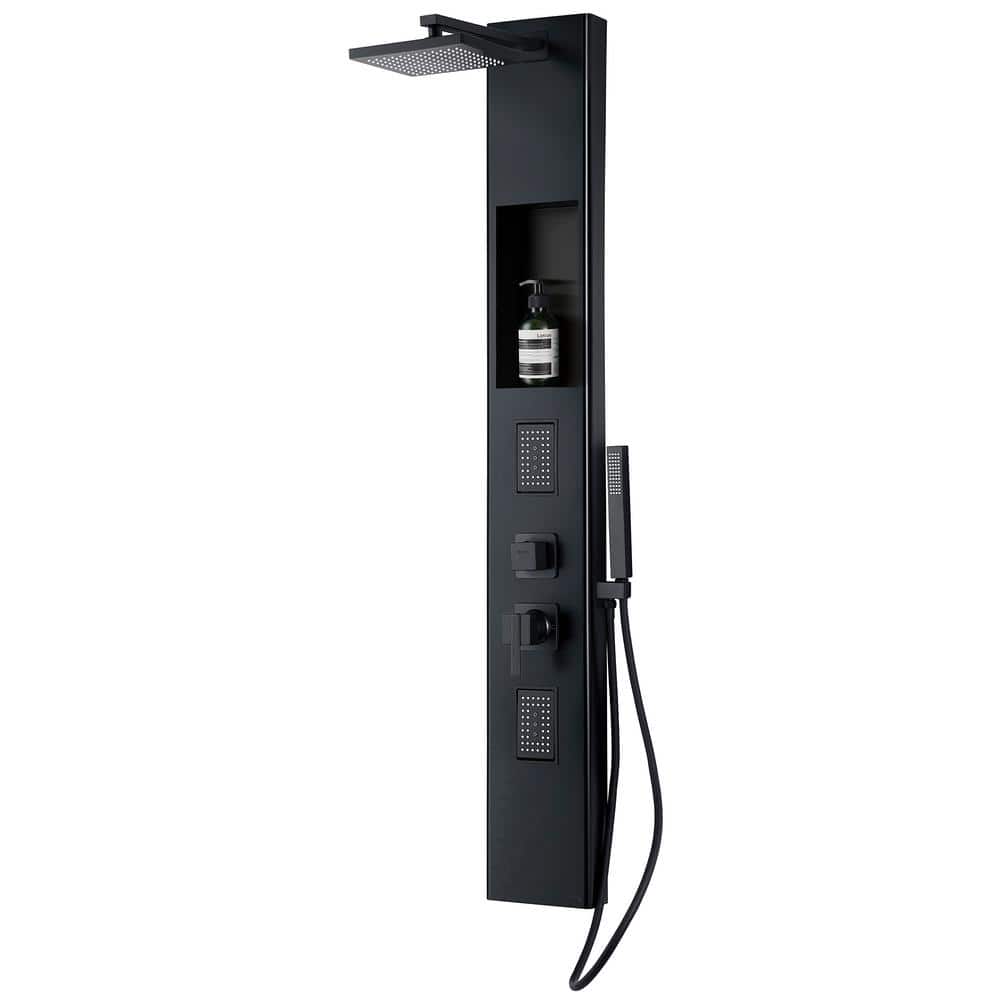 Matte Black Stainless Steel 59" Shower Panel with Adjustable Head