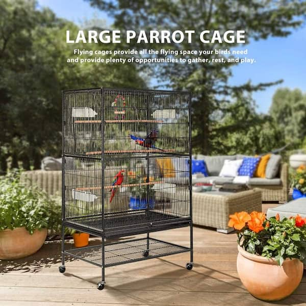 VIVOHOME 53 in. Wrought Iron Large Bird Cage with Rolling Stand X002BVL50V  - The Home Depot