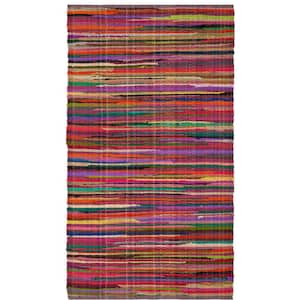 Rag Rug Red/Multi 3 ft. x 5 ft. Distress Striped Area Rug