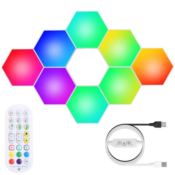 8-Piece Hexagon LED Wall Panels RGBW Gaming Lights App Remote Control Music Sync Timer Decorative