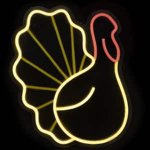 15 in. LED Lighted Neon Style Fall Harvest Turkey Window Silhouette