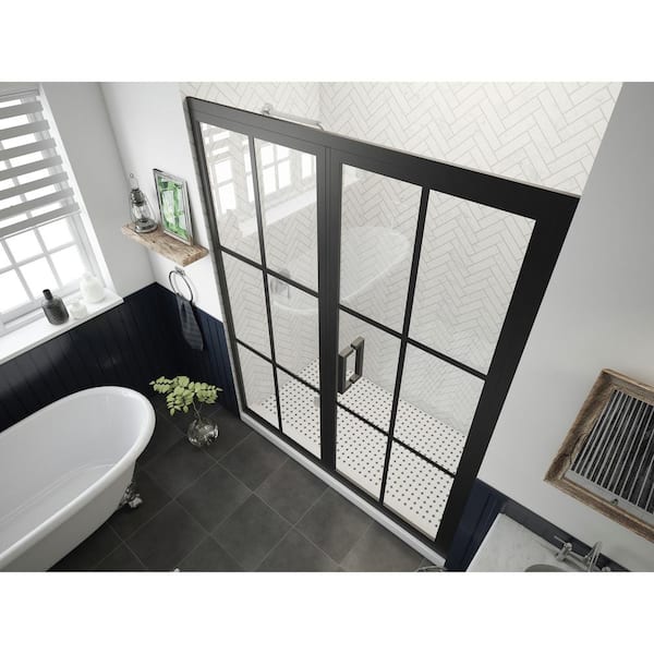 Gridscape GS2 3-Panel Corner Shower Door in Black with Clear Glass