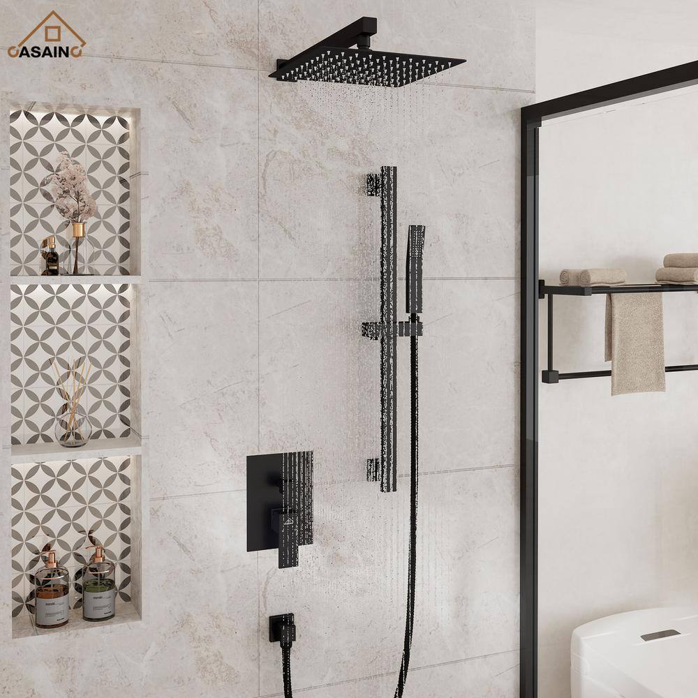 Matte Black Large Square Dual Rain Shower System