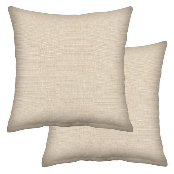 Textured Solid Almond Square Outdoor Throw Pillow (2-Pack)