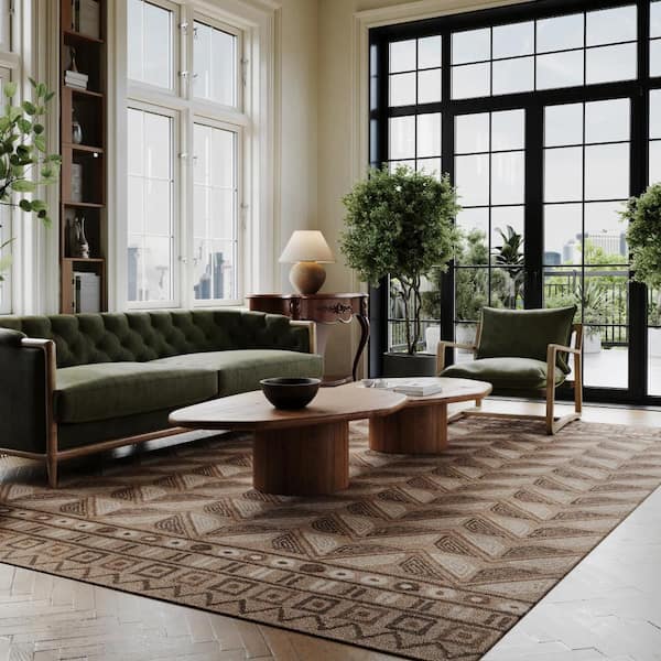 Padma Lakshmi X Rugs Ooti Geometric Block Wool Taupe 9 ft. x 12 ft. Indoor Area Rug