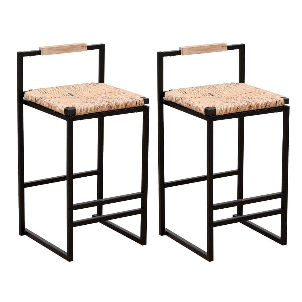 31.5 in. H Water Hyacinth Bar Stools with Back, Natural Woven Counter Height Chairs with Black Metal Frame, Set of 2 price history on PriceWatchPro
