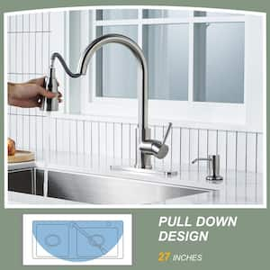 Single Handle Pull Down Sprayer Kitchen Faucet with 3-Function Sprayer and Soap Dispenser in Brushed Nickel