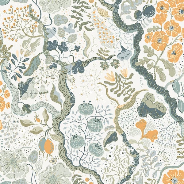 A-Street Prints Ann Turquoise Floral Vines Wallpaper Sample