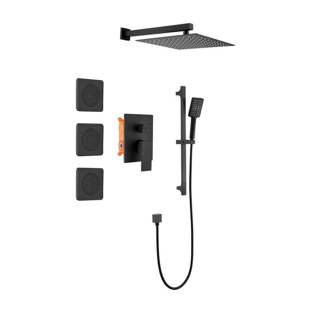 Full Body Waterfall Shower System 2-Spray Wall Bar Shower Kit with Hand Shower in Matte Black 3 Body Shower Head price history on PriceWatchPro
