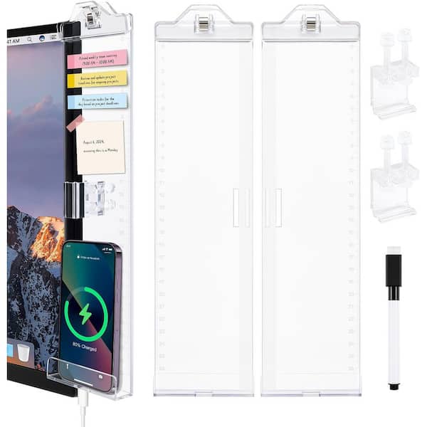 OBJLGEV Acrylic Monitor Memo Boards for Computers 2 Pcs Left and Right Multifunction Sticky Note Holder Home Office Accessories
