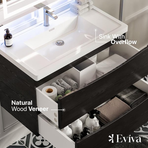 Eviva Smile 36 in. W x 20 in. D x 21 in. H Bathroom Vanity in Chesnut with White Acrylic Top with White Sink