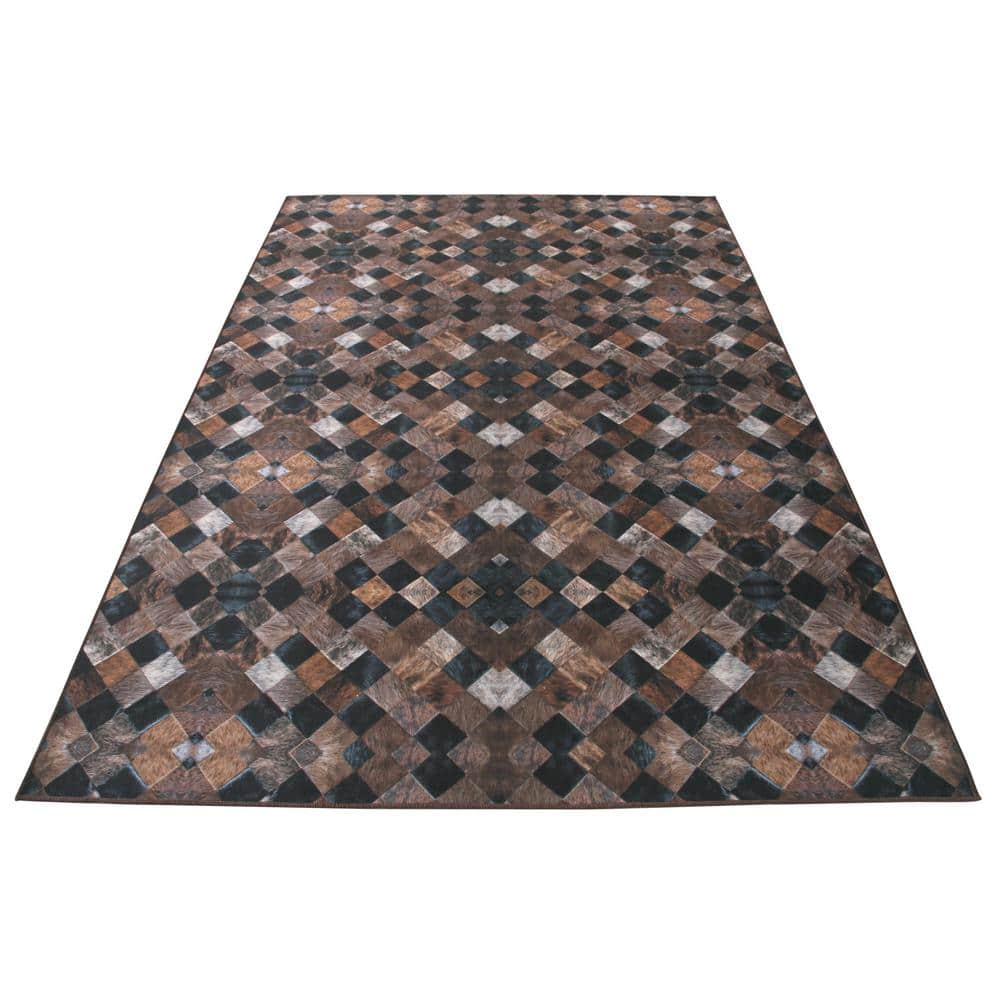 6' x 9' Black and Brown Faux Cowhide Area Rug